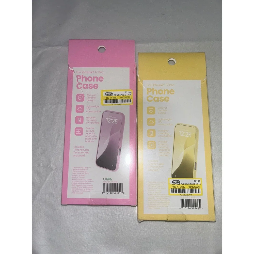 Lot of 2 iPhone 17 Pro Phone Cases Pink and Yellow TPU Slim Protective Covers